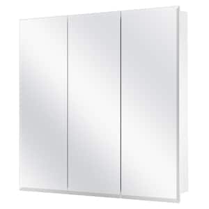 24.38 in. W x 25.2 in. H Silver Frameless Surface Mount Tri-View Bathroom Medicine Cabinet with Mirror