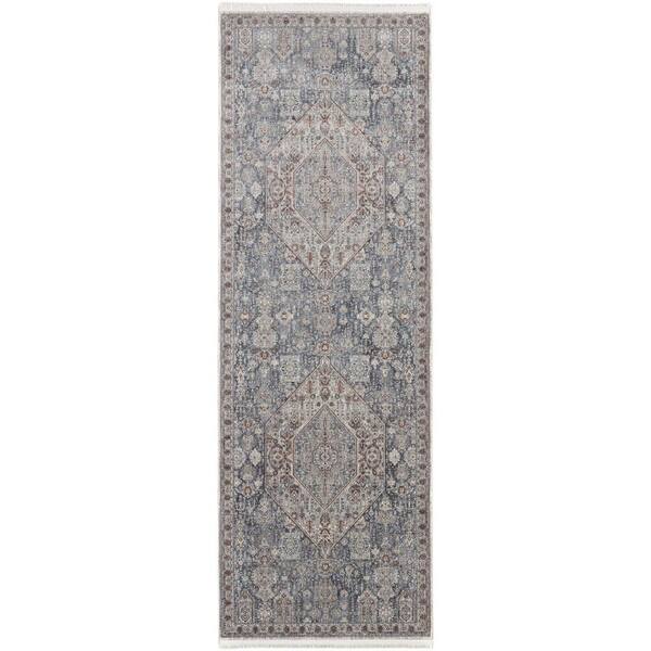 2 ft. x 8 ft. Blue, Ivory Floral Runner Rug