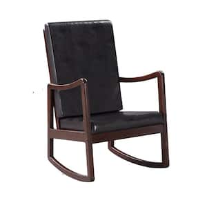 Espresso PU Upholstery Antique Rubber Wood Rocking Chair