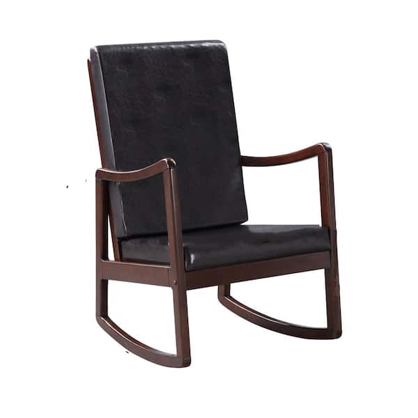 Unbranded Espresso PU Upholstery Antique Rubber Wood Rocking Chair