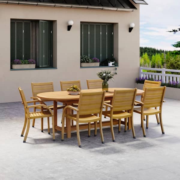 Arizona 9-Piece Solid Wood 100% FSC Certified Extendable Oval Patio Dining Set