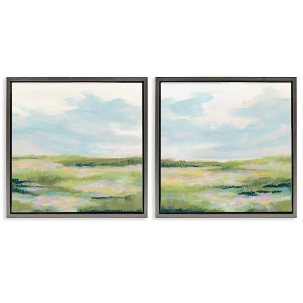 Stupell Industries Pastel Meadow under Blue Sky by June Erica Vess 2 Pieces Gray Floater Frame Nature Graphic Art Print 25 in. x 25 in.