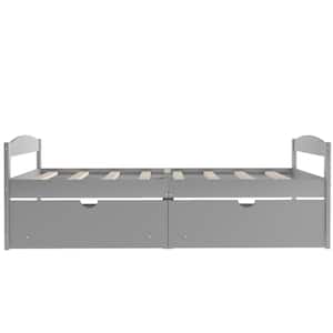 Gray Twin Size Platform Bed with 2-Drawers