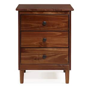 Classic Mid Century Modern 3-Drawer Walnut Solid Wood Nightstand