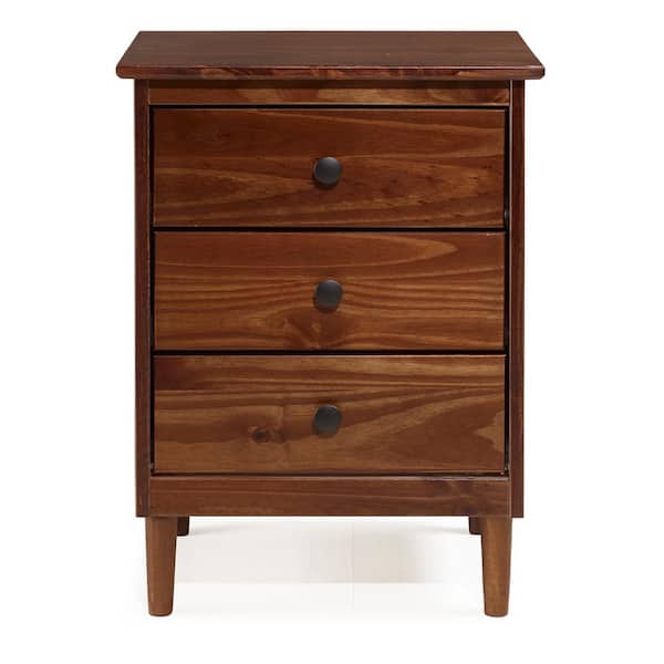 Classic Mid Century Modern 3-Drawer Walnut Solid Wood Nightstand