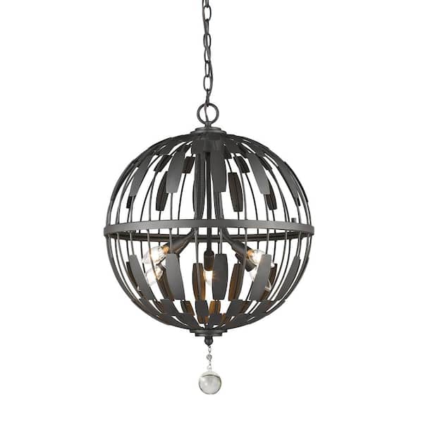 Unbranded Almet 60-Watt 5-Light Bronze Cage Pendant Light with No Bulb Included