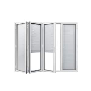 120 in. 80 in. Center Opening/Outswing Double Tempered Glass White Louver Aluminum Folding Patio Door