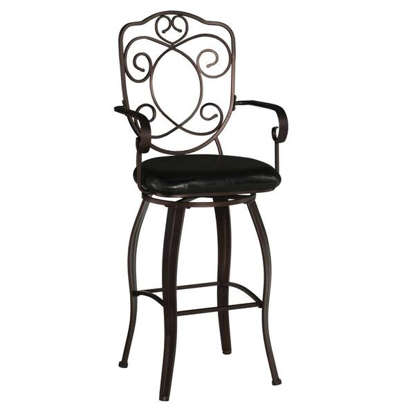Bar Stool With Faux Leather Padded Seat, Stools With Backs And Arms
