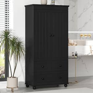 30.6 in. W x 15.8 in. D x 62.7 in. H Black Wide MDF Freestanding Linen Cabinet with Adjustable Shelves in Black