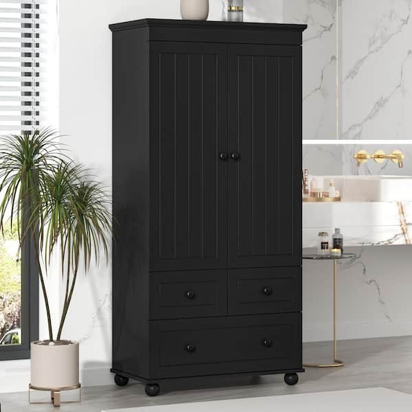 EPOWP 30.6 in. W x 15.8 in. D x 62.7 in. H Black Wide MDF Freestanding Linen Cabinet with Adjustable Shelves in Black
