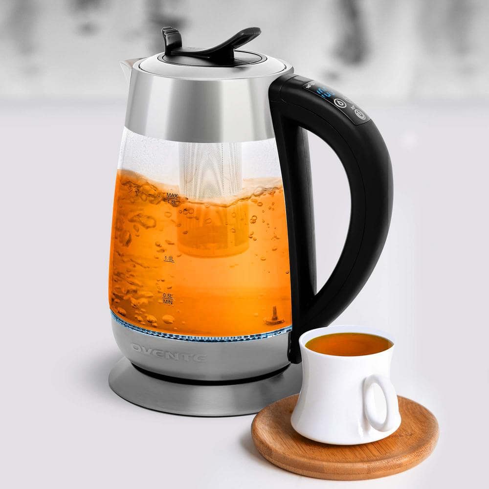 1.8L Silver Glass Electric Kettle with Stainless Steel Infuser
