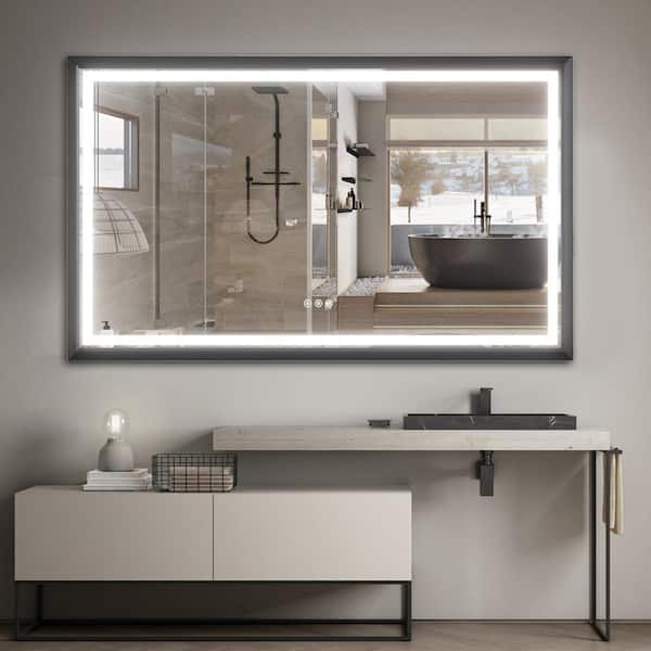 Andrea 60 in. W x 36 in. H Large Rectangular Metal Framed Dimmable AntiFog Wall Mount LED Bathroom Vanity Mirror in Black