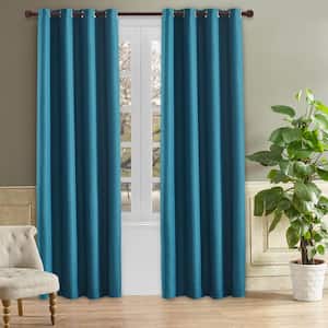 Saxony Blue Thermal Grommet Blackout Curtain - 52 in. W x 95 in. L