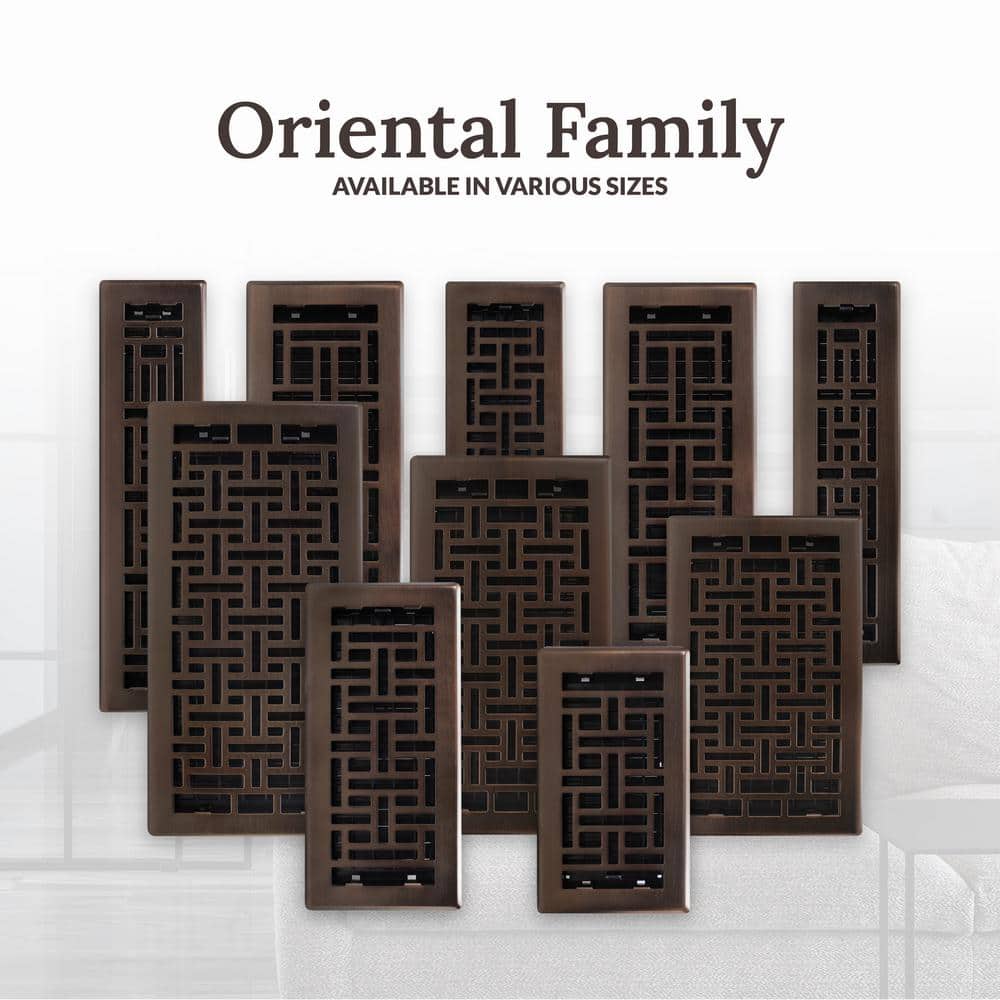 Rubbed Bronze 4" x 14" Decorative Steel Floor Register