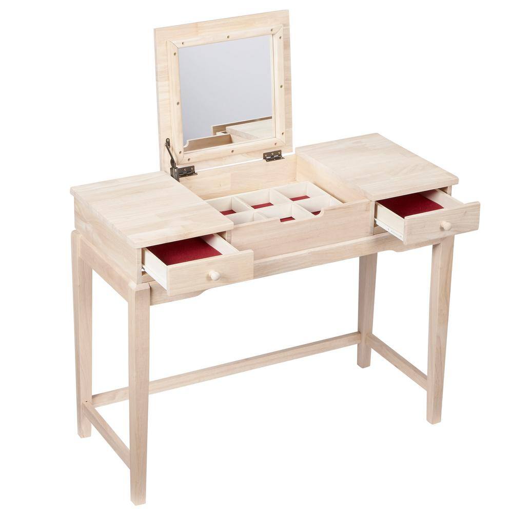 Elegant Unfinished Solid Wood Vanity Table with Microfiber Bench