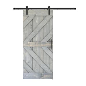 Triple KL 38 in. x 84 in. Weather Grey Finished Pine Wood Sliding Barn Door with Hardware Kit (DIY)