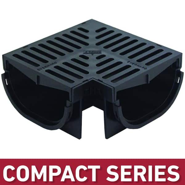 U.S. TRENCH DRAIN Compact Series 90 Deg. Corner for 3.2 in. D Trench and Channel Drain Systems w/Black Grate