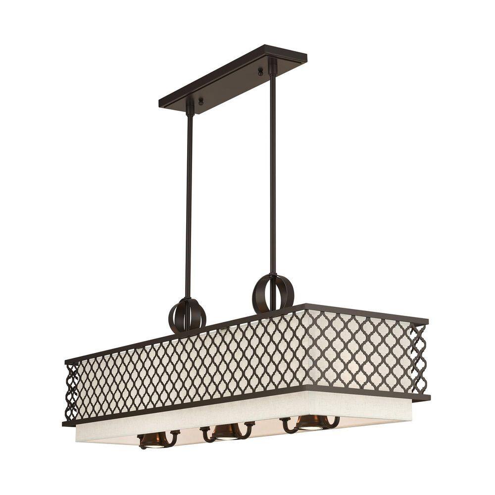 Arabesque English Bronze 9-Light Linear Chandelier with Fabric Shades