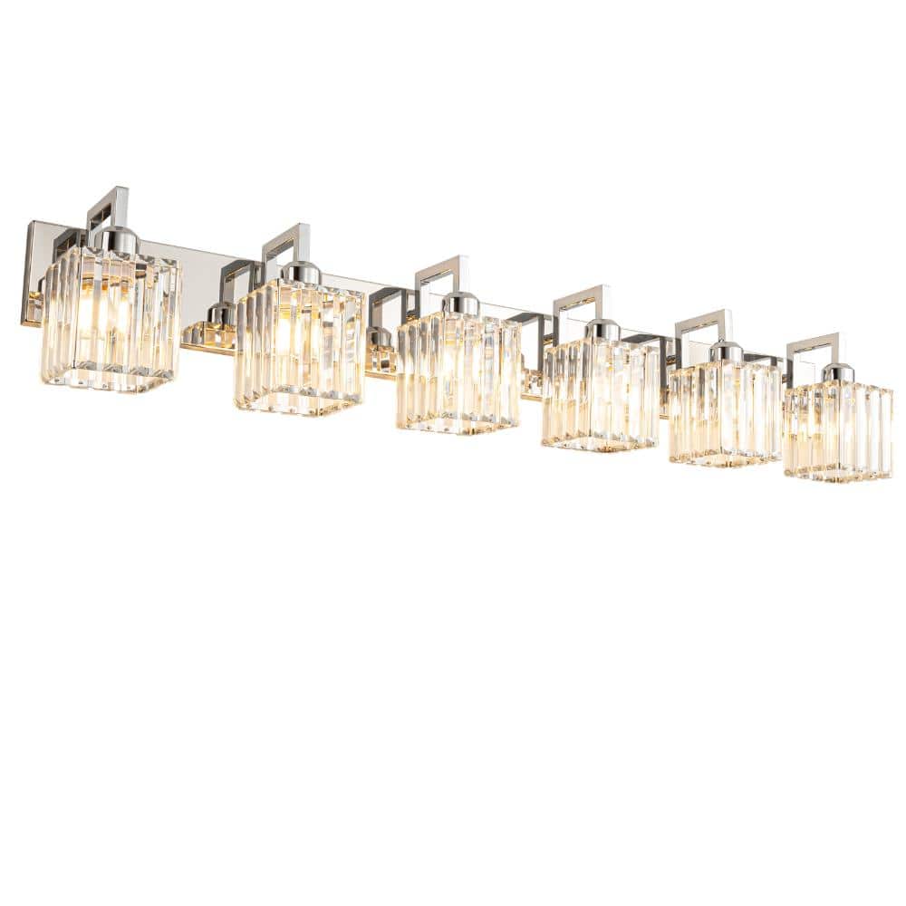 44.09 in.6-Lignht Clear Glass Chrome Vanity Light Suitable For Bathroom price history on PriceWatchPro