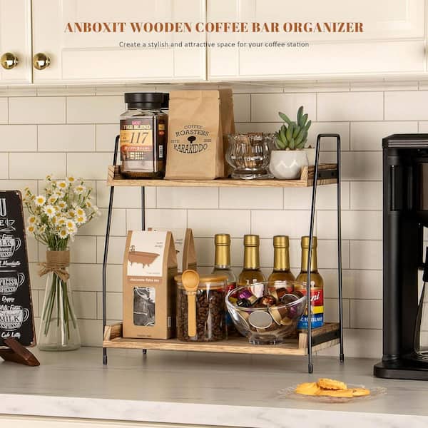 Afoxsos Multi Floating Shelves 2 Tier Wooden Coffee Station