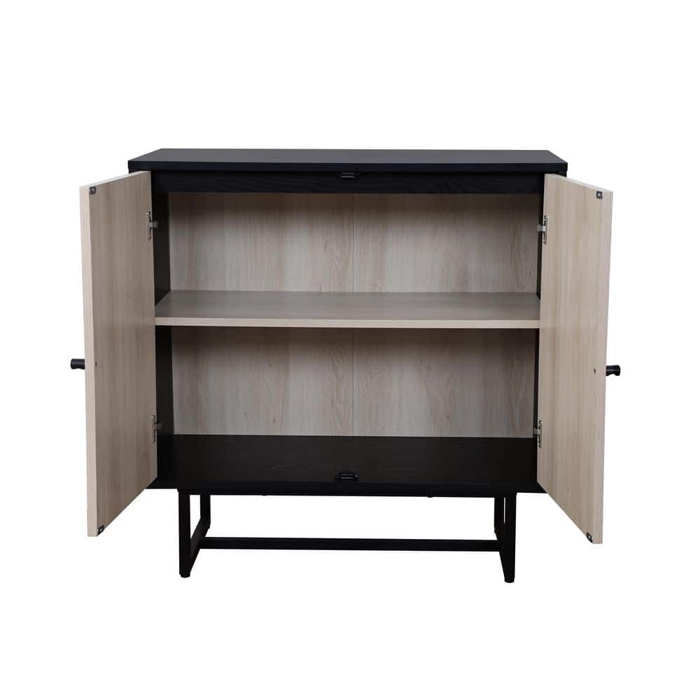 Black Oak and Cane Rectangular Sideboard with Adjustable Shelving