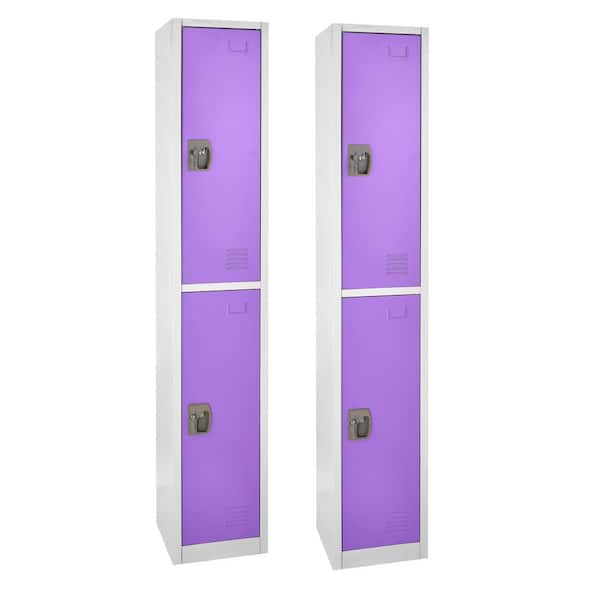 AdirOffice 629-Series 72 in. H 2-Tier Steel Key Lock Storage Locker Free Standing Cabinets for Home, School, Gym in Purple (2-Pack)