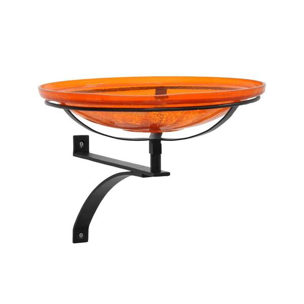 ACHLA DESIGNS 14 in. Dia Round Mandarin Orange Crackle Glass Birdbath ...