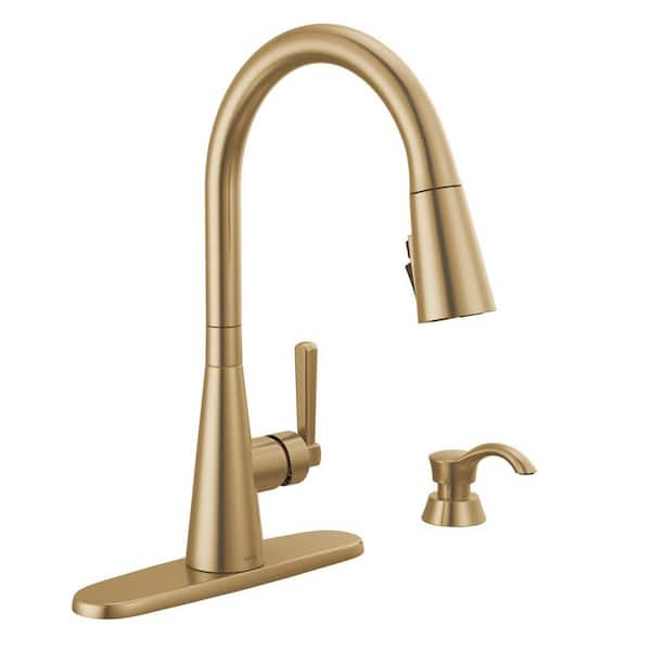 Boyd Gold Single Handle Pull Down Sprayer Kitchen Faucet with ShieldSpray Technology in Champagne Bronze