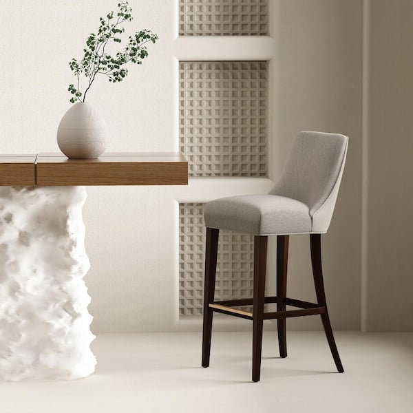 Beever Modern 32.7 in. Taupe Wood Frame Bar Stool with Chenille Fabric Upholstered Seat