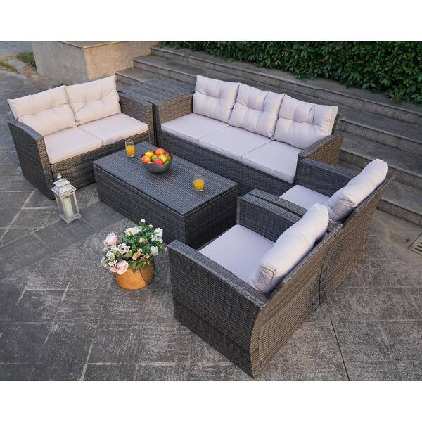 Vancouver 7 seater rattan garden sofa set in online black