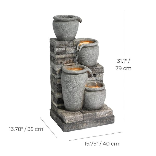 Teamson Home 31.1 in. Solar-Powered Polyresin Cascade Water