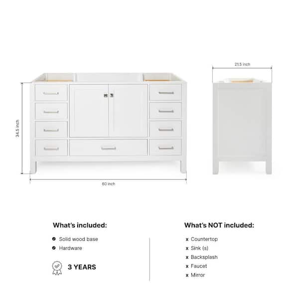 Cambridge 60 in. W x 21.5 in. D x 34.5 in. H Freestanding Bath Vanity Cabinet Only in White