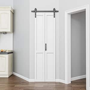 25 in. x 84 in. Paneled MDF White Primed H Shape Composite Bifold Sliding Barn Door with Hardware Kit