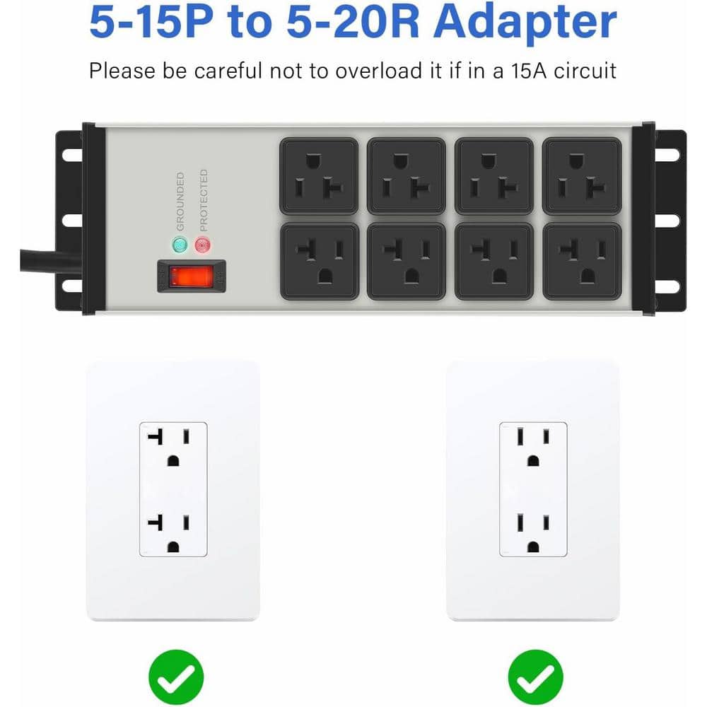 15 ft Gray Heavy Duty Metal Power Strip with 8 Outlets