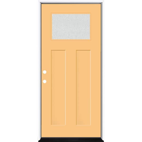 Steves & Sons Legacy 36 in. x 80 in. 1/4 Toplite Rain Glass RHIS Primed Jackfruit Finish Fiberglass Prehung Front Door