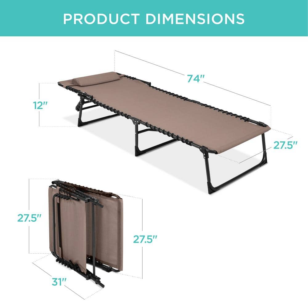 Warm Taupe Powder-Coated Steel Folding Outdoor Chaise Lounge Chair