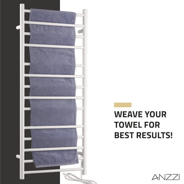 Anzzi Elgon 14-Bar Carbon Steel Wall Mounted Electric Towel Warmer Rack in White