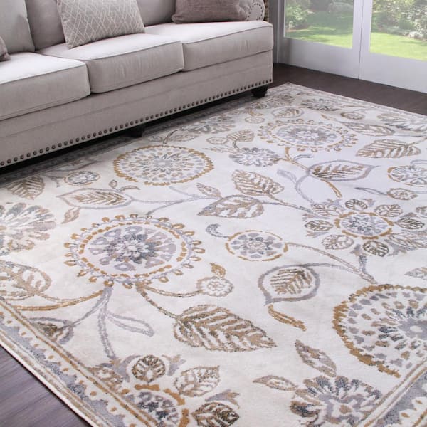 Amaryllis Gray 8 ft. x 10 ft. Modern Floral Indoor Farmhouse Polypropylene Area Rug