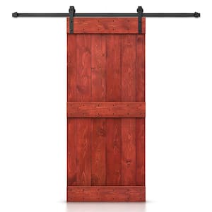 20 in. x 84 in. Mid-Bar Series Cherry Red Stained DIY Wood Interior Sliding Barn Door with Hardware Kit