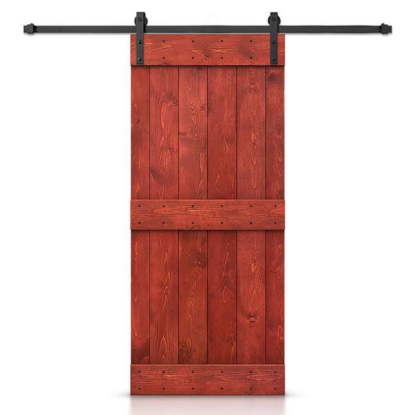CALHOME Mid-bar Series 30 in. x 84 in. Pre-Assembled Cherry Red Stained Wood Interior Sliding Barn Door with Hardware Kit