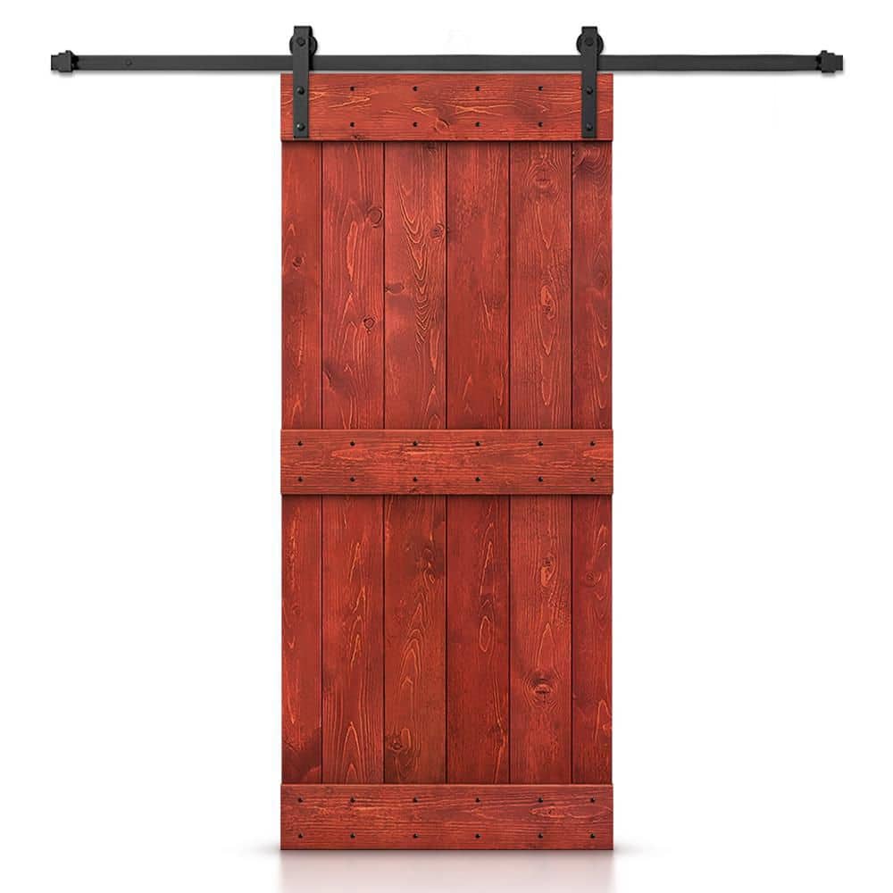 Mid-bar Series 36 in. x 84 in. Pre-Assembled Cherry Red Stained Wood Interior Sliding Barn Door with Hardware Kit price history on PriceWatchPro