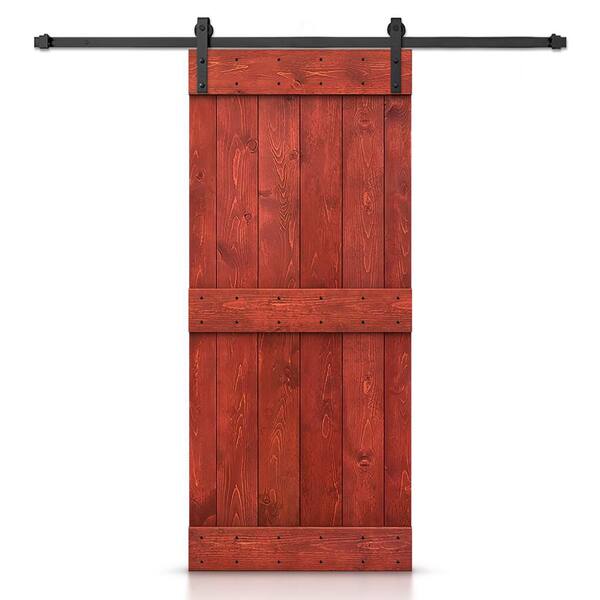 CALHOME 38 in. x 84 in. Mid-Bar Series Cherry Red Stained DIY Wood Interior Sliding Barn Door with Hardware Kit