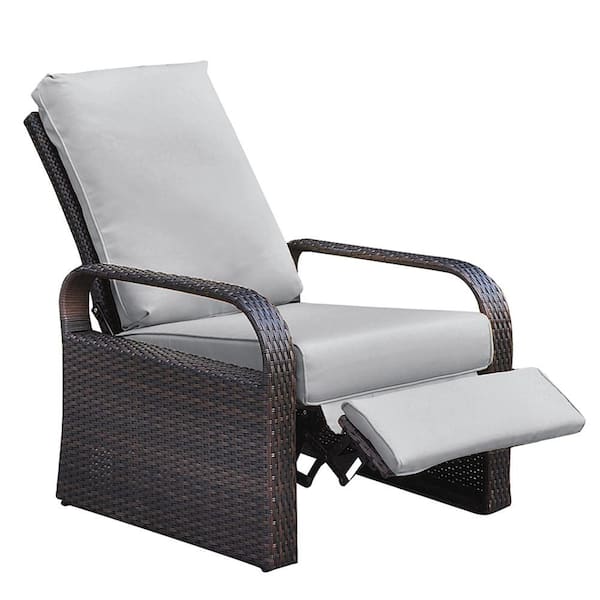 Zeus & Ruta Automatic Adjustable Wicker Outdoor Chaise Lounge with Gray Thicken Cushions