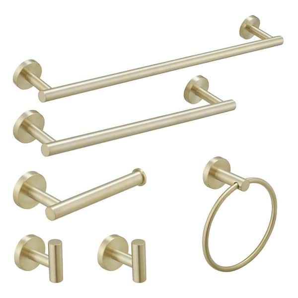 ehablix Bathroom Hardware Set 6-Piece Bath Hardware Set with Towel Bar, Towel Ring, Robe Hook, Toilet Paper Holder in Gold