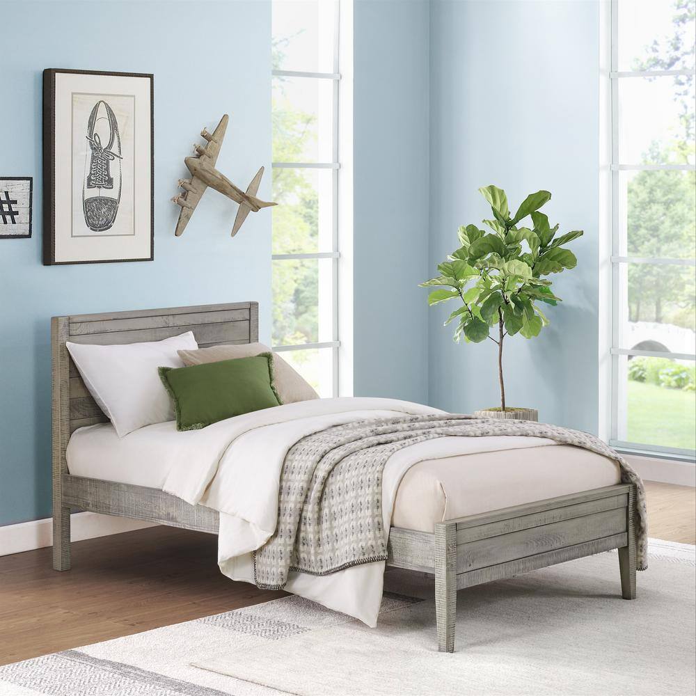 Windsor Driftwood Gray Twin Wood Bed with Headboard and Slats