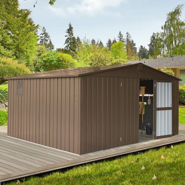 11 ft. W x 12.5 ft. D Galvanized Steel Metal Brown Outdoor Storage Shed with Windows Lockable Door (137 sq. ft. )