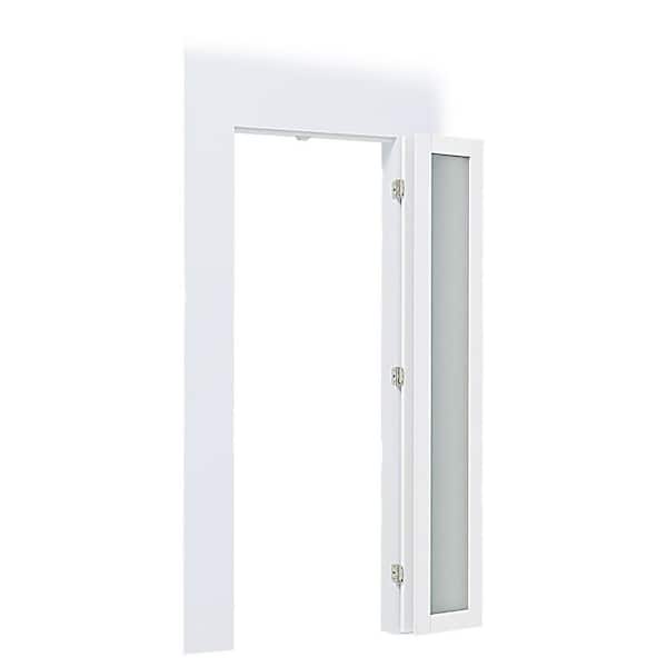 30 in. x 80 in. 1-Lite Frosted Glass Solid Core White PVC Covering MDF, 180° Bifold Door with Handles and Hinges
