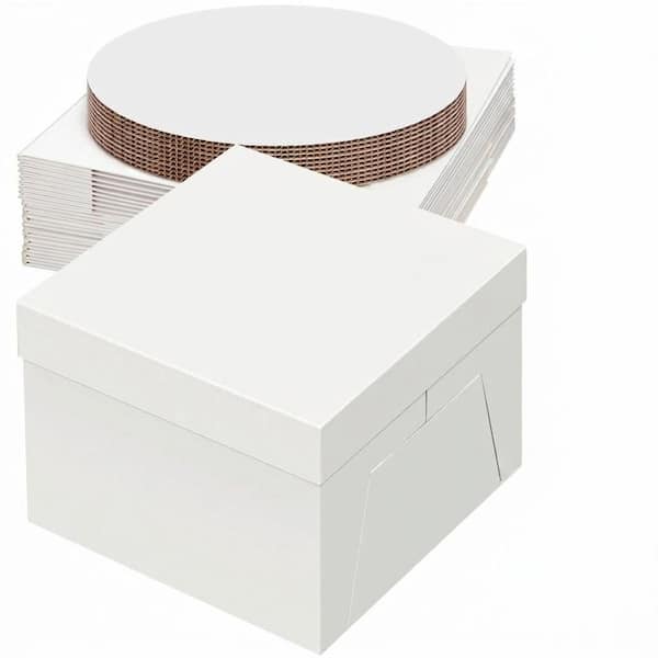 10-Piece White Cardboard Cake Carrier Set with Cake Boards, Tall Disposable Pastry Box for Multi-Layer Desserts