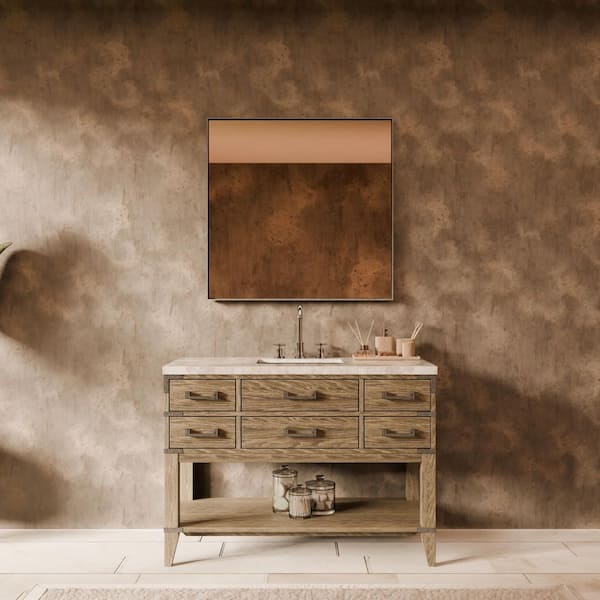 Irvington 48 in W x 22 in D Grey Oak Single Bath Vanity, Carrara Marble Top, Faucet Set, and 46 in Mirror