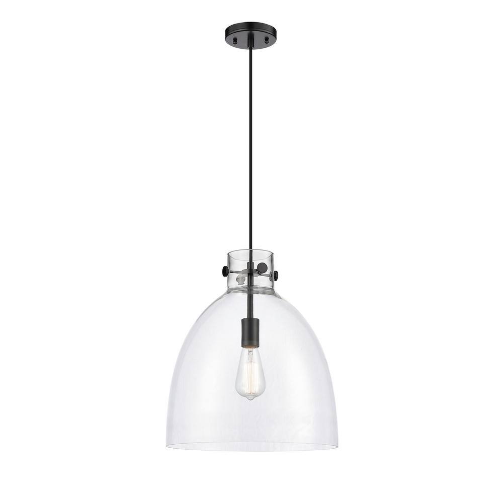 Newton Bell 16" Matte Black Cord Hung Pendant with Bell-Shaped Shade